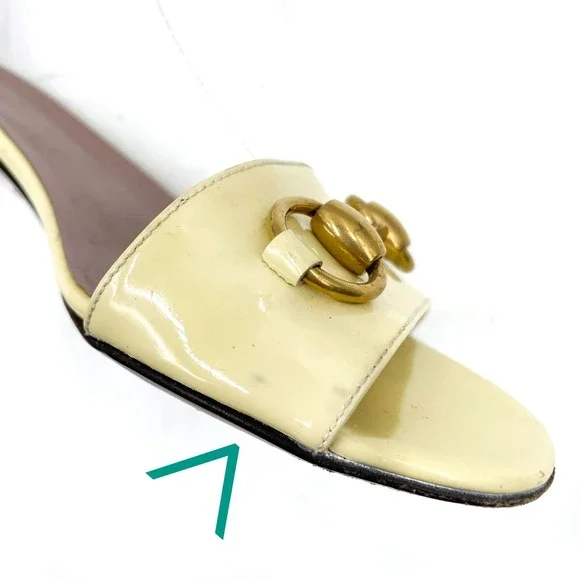 Gucci Horsebit Sandals Butter Yellow Patent Leather Low Heel Sz 36 / 6 - Picture 7 of 12